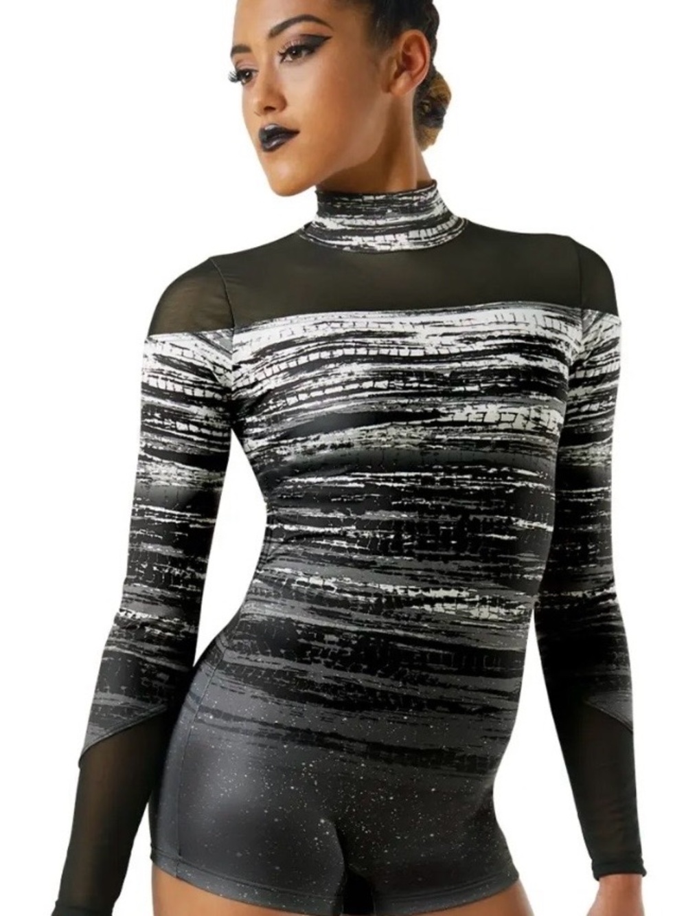 Weissman Black and White Striped Long Sleeve Dance Costume Small Adult